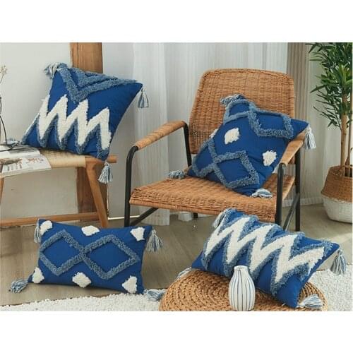 2021 New Hand-embroidered Nordic Style Home Sofa Cushion Cover Cotton Square Tufted Tassel Pillowcase 30x50cm/45x45cm