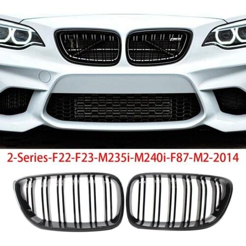 2X Carbon Front Bumper Grille Dual Line Grill For-BMW 2 Series F22 F23 M235I M240I F87 M2 2014