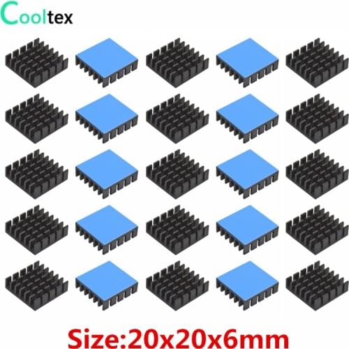 50pcs Aluminum Heatsink 20x20x6mm Radiator Cooling Cooler for Electronic Chip IC MOS Raspberry pi With Thermal Conductive Tape