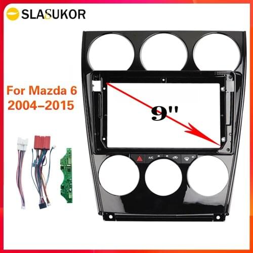 9 Inch Car Fascia For Mazda 6 2004-2015 Stereo Panel Dash Double Din Frame Air Conditioning Work Built-in Canbus Power cable