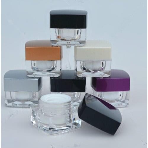 DHL Free 50pcs/lot 5g Square Acrylic Cream Boxing With Black Cap Empty Cosmetic Powder Packaging Cream Jars Pot For Traveler