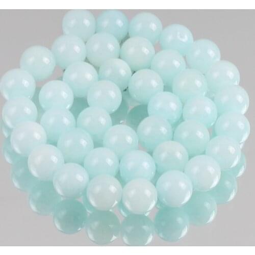 Natural Stone Light Blue Jades Chalcedony Beads Round Loose Spacer Beads For Jewelry Making DIY Bracelets 6/8/10/12mm 15"Inches