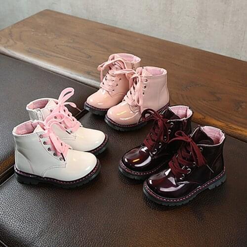 Children Toddler Girls Martin Boots Fashion Side Zipper Lace-Up PU Leather Non-Slip Ankle Boots Infant Soft Bottom Short Boots