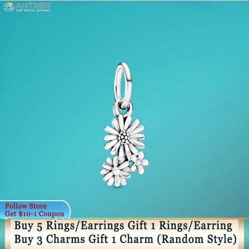 Ahthen S925 Sterling Silver Beads Daisy Flower Bouquet Dangle Charm fit Original Pandora Bracelets Women DIY Jewelry Making