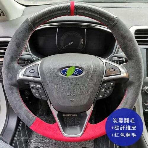 Hand-Stitch Carbon Fible Suede Leather Steering wheel cover For Ford Mondeo Focus Edge Taurus Fiesta Explorer Escape Mustang