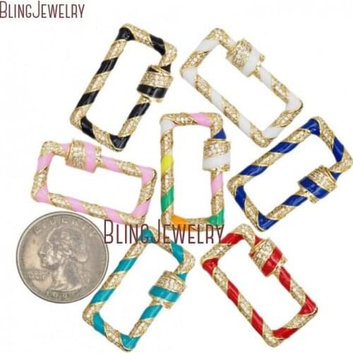 Enamel CZ pave Rectangle Pendant Lock Screw Clasp Lock Carabiner Lock 18x31mm FC32917