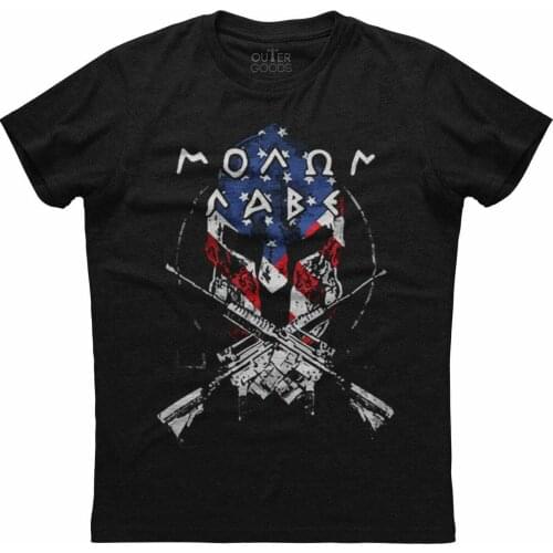 US Flag Spartan Helmet Cross Rifle Printed Molon Labe T-Shirt. Summer Cotton O-Neck Short Sleeve Mens T Shirt New S-3XL