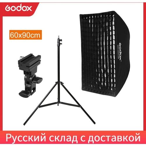 Godox 60*90cm 24" * 35" Honeycomb Grid Rectangle Umbrella Softbox Light Stand Hot Shoe Holder Bracket Kit for Speedlite Flash