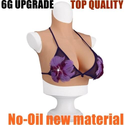 Upgrade 6G New High Collar Neck Fake Artificial Boob Realistic Silicone Breast Forms Crossdresser Shemale Transgender Drag Queen