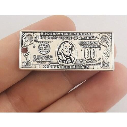 JINDINSP 5pcs 42x18mm Money 100 Dollar Charm Pendants For Jewelry Making Antique Silver Color Us Dollar Pendants Charm