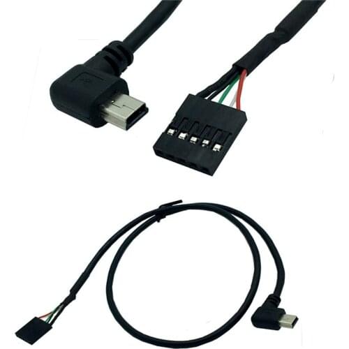 Mini USB 2.0 5P Male 90 Degree Left & Right Angle to 1x 5Pin Female 2.54 USB Header PCB Motherboard Cable Mini usb Cable 0.5m
