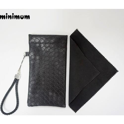 MINIMUM Light PU Leather Sunglasses Pouch Soft Eyeglasses Bag Glasses Case black Soft Eyeglasses with 1 pcs glasses cloth