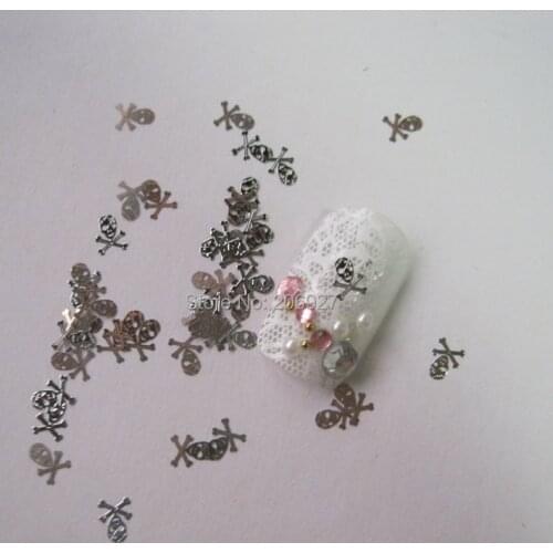 MS14-1 100pcs Silver Cute Skull Nail Art Metal Sticker Nail Art Decoration Non-adhesive Sticker