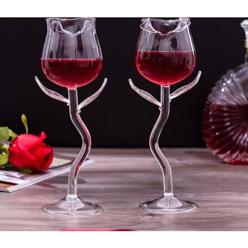 Rose Wine Glass Set Rose Flower Shape Wine Glass Creatives Rose Flower Goblet Glass For Home Party JS22