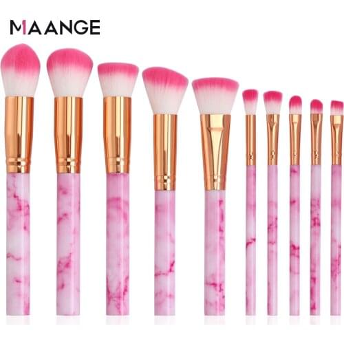 MAANGE 10 Pcs Pro Makeup Brushes Set Eyeshadow Powder Foundation Lip Eyeliner Blush Marble Multifunctional Make Up Brush Tools