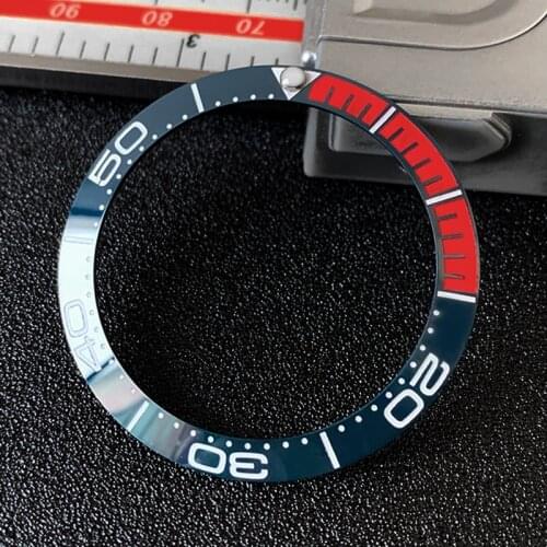 Sloped ceramic bezel insert 38*30.6mm Luminous pip at 12 For Omega Sea master series MOD watch parts