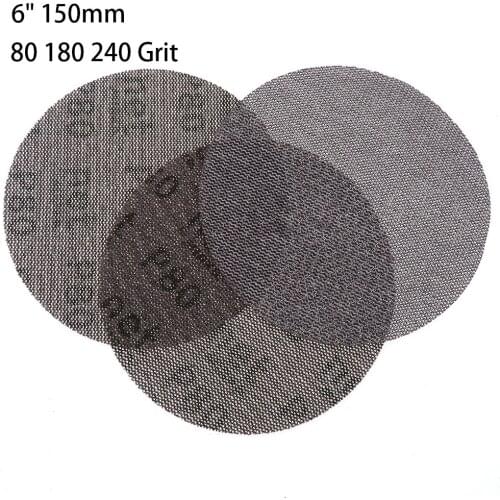 6" 150mm Hook & Loop Sandpaper Autonet Mesh Sanding Discs Sheet Dust Free Anti-blocking 80/180/240 Grits For Wood Sanding