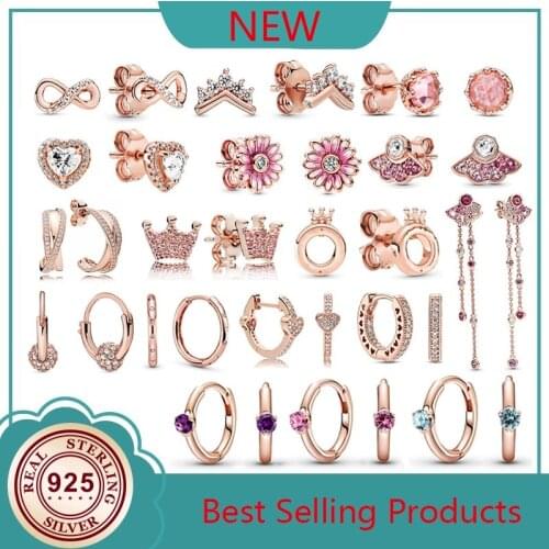 100% S925 Silver New Elegant Crown Fashion Fan Earrings Womens Wedding Party Holiday Gifts Diy Charm Boutique Jewelry