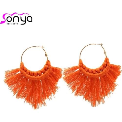 New Verstile Handmade Tassel Ear Ring Personality Simple Solid Color Round Earrings Fashion Party Accessory ET1407