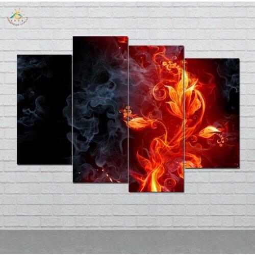 Fire Smoke Flower Wall Art HD Prints Canvas Art Painting Modular Picture And Vintag Poster Canvas Painting Home Decor 4 PIECES