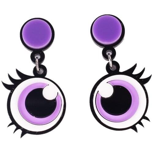Drop Shipping New Original Cute Purple Big Eye Drop Earrings Women Cartoon Hiphop Acrylic Earring E18187