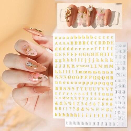 Colorful Letter Series A-Z English Letter Designs 3D Nail Art Sticker Decal Self Adhesive Nail Foils Manicure Accessories