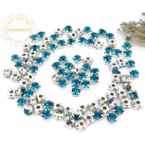 3mm 4mm 5mm 6mm 7mm 8mm Peacock blue Diamond shape Glass Crystal rhinestones with silvery claw Diy wedding dress accessories