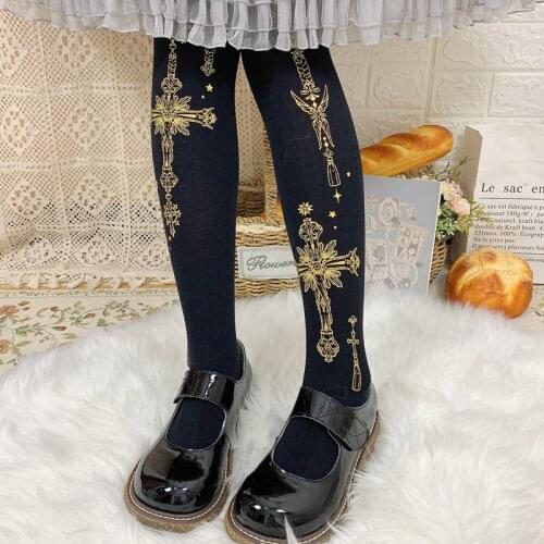 Spring and summer lolita bronzing printed boots velvet silk stockings second element soft girl loli silk stockings