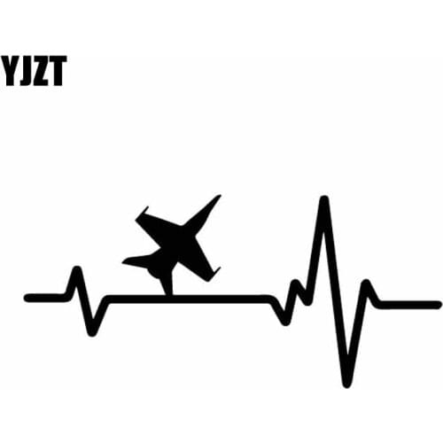 YJZT 18CM*8.4CM Cool Creative Aircraft Electrocardiogram Decorative Vinyl Decal Dazzling Car Sticker Black/Silver C27-1110