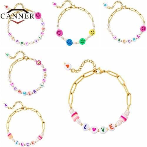CANNER summer beach style glass pearl handmade ladies bracelet for women fashion chain link bracelets jewelry pulseras mujer