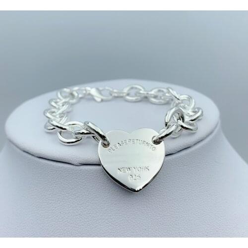 Womens Fashion Charm Heart Bracelet S925 Sterling Silver Original Jewelry Brand Logo Valentines Day Exquisite Gift