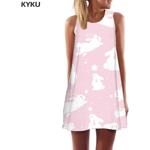KYKU Brand Rabbit Dress Women Animal Sexy Lovely 3d Print Harajuku Sundress Womens Clothing Vintage Ladies Cool Femme