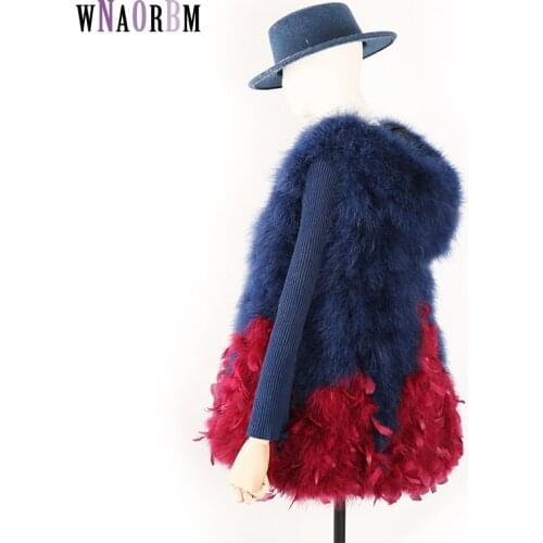New Turkey feather waistcoat with hat and big swing, medium and long fur coat can be customized