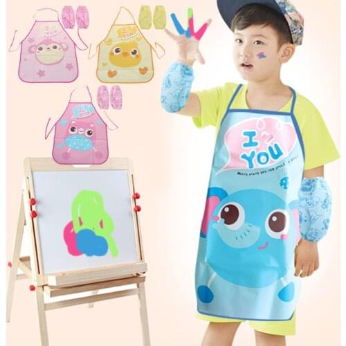 1 Set Kids Apron Sleeves Children Painting Kitchen Cooking Waterproof Protection D7YD