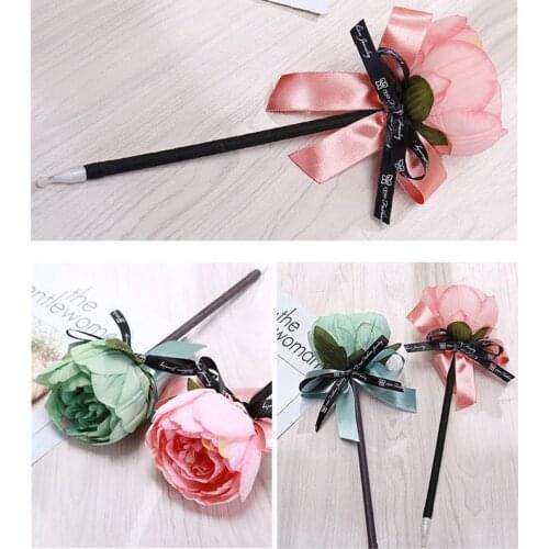 1PC Creative Hand Pen Simulation Flower Bow Ball Pen Wedding Long Stick Sign Pen Stationery Novelty Pens
