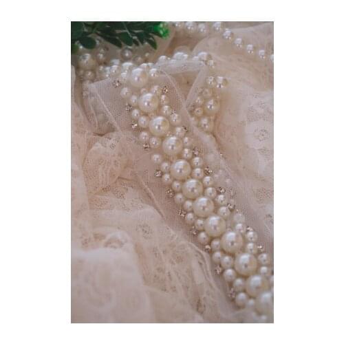 3 yards pearl bead trim, pearl and rhinestone bead lace trim, by yard, BT001