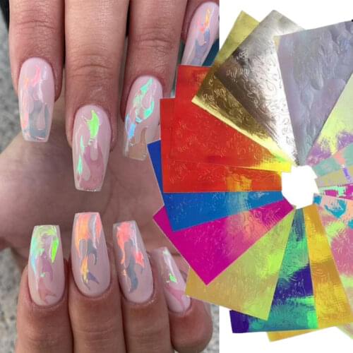 3D Holographic Fire Flame Nail Vinyls Stickers Glitter Laser Flames Nail Art Foil Transfer Sticker Decal Decorations Fall Decor
