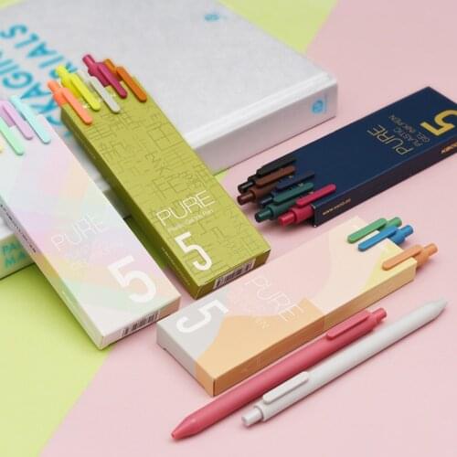 5pcs/box Retro Dark Colored Gel Pens Retractable 0.5mm Fine Point Dark-red/green/brown/blue Black Pens for Journaling