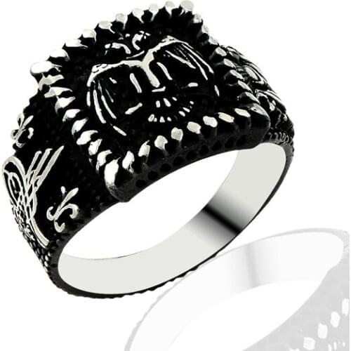 925 Silver Ottoman Flag Printed English Men Ring