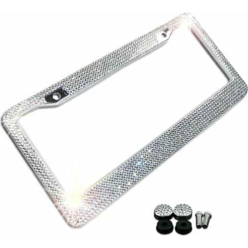 Car Stainless Steel License Plate Frame Holder Silver Diamond Bling Glitter Crystal Rhinestone For USA Canada Truck US Standard