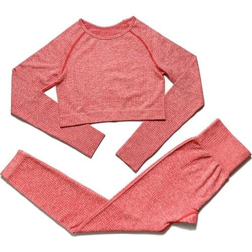 Seamless Yoga Suit Fitness Crop Top Bra Long-sleeve Shirts Sport Leggings Gym Set Women Tracksuit Pants Workout Sportswear