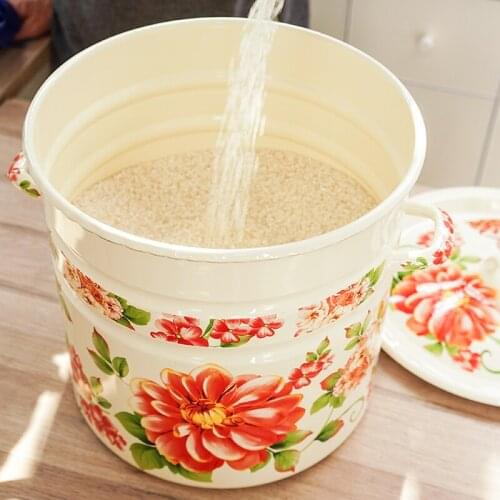 Japanese porcelain enameled large size enamel heighten thicken soup pot rice barrel dry goods storage bucket 18L