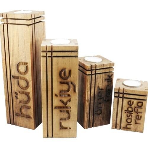 Turcowood Personalized Natural Wooden Candle Holder