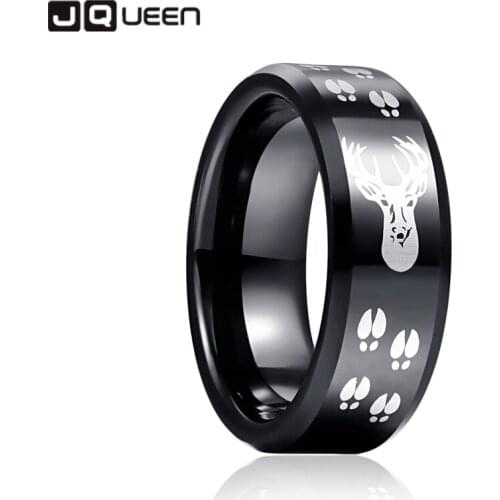 JQUEEN 8mm Black Black Elk Tungsten Carbide Ring Wedding Band for Men Rings Engagement Jewelry
