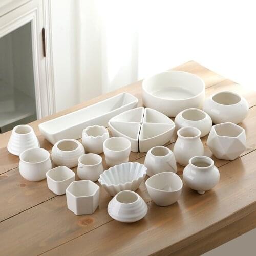 Nordic modern fleshy white geometric ceramic flowerpot creative indoor balcony desktop potted home decoration ornament wholesale