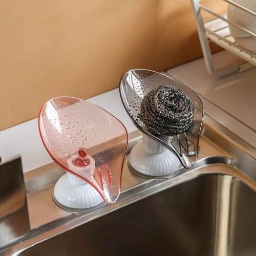 Leaf Shape Punch-free Soap Box Drain Rotatable Soap Holder Non-slip Suction Cup Soap Dish For Kitchen Bathroom Supplies