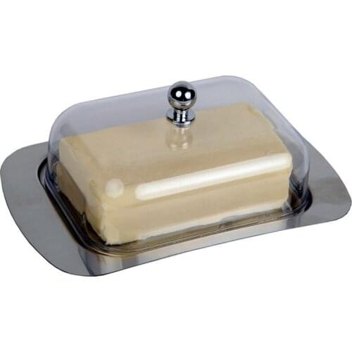 Butter Box Breadbox Stainless Steel Butter Container Cheese Server Storage Keeper Tray with See-through Butterdish for Butter