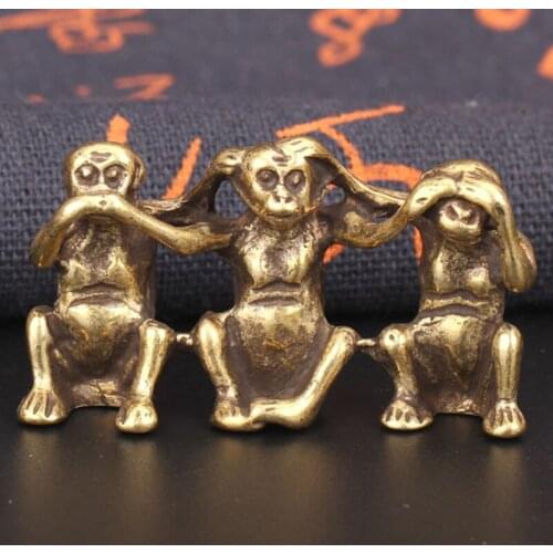 Pure Copper Three Monkeys Miniatures Figurines don't Say don't Listen don't See Feng Shui Crafts Ornaments Antique Decorations