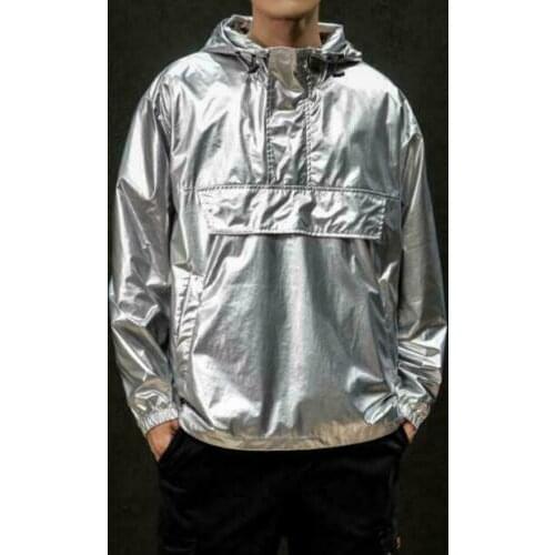Men Autumn Fashion Metallic Color Long Sleeve Hooded Jacket Casual Pullove