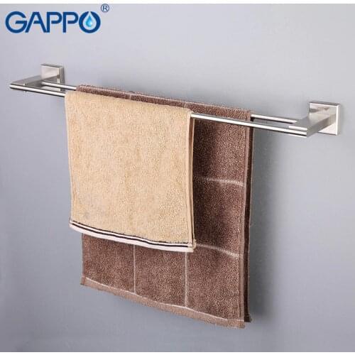 GAPPO Wall Mount Towel Bars Stainless Steel Towel Rack Bath Towel Hanger Holder Double Rails Storage Shelf Bathroom Hardware